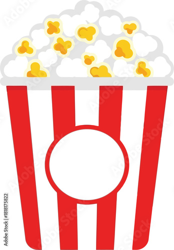 Classic red white striped popcorn bucket with blank circle for text and movie night fun vector