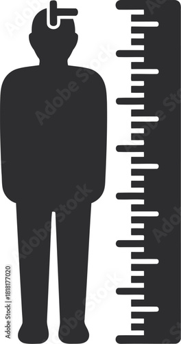 Silhouette of a person standing next to a ruler measuring height growth or size comparison vector