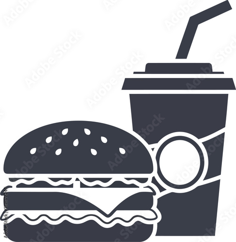 Iconic fast food burger and soda drink meal combo simple graphic design element for digital use vector
