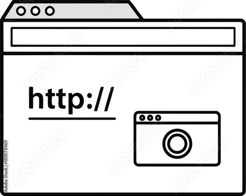 Digital browser window showing http address and camera icon representing web search online technology innovation vector