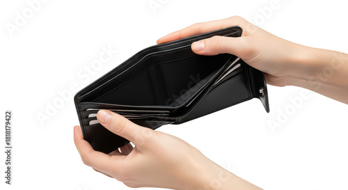 Empty Black Wallet Held By Hands On Dark Background