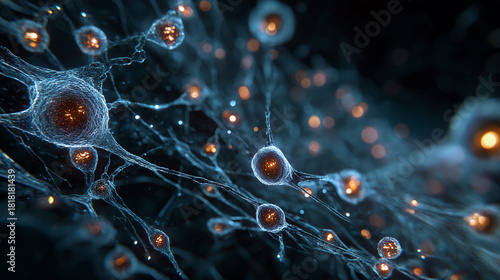 Glowing bio network surgery structure, Futuristic nanotechnology web, Molecular scale bio engineering