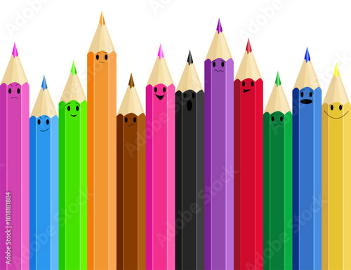 A set of pencils with emotions. Sad, happy, indifferent, and sorrowful colored pencils. For websites, for children, for psychologists.eps