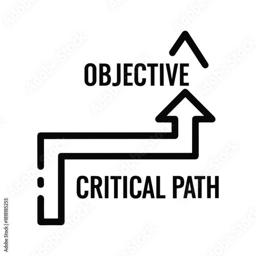 Business concept icon showing critical path leading to objective with upward arrow