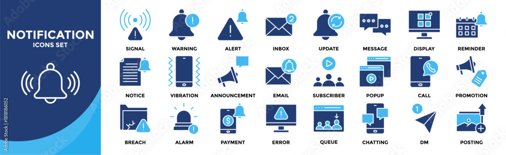 Foto Notification icon set collection in flat style