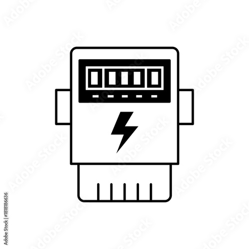 Illustration of a black and white electricity meter with a lightning bolt symbol and display screen
