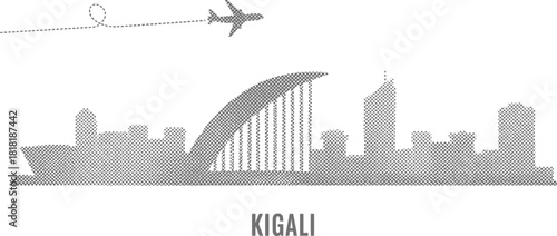 Kigali Skyline with Airplane Travel Trail