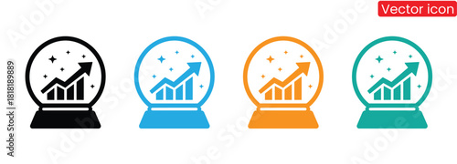 Crystal ball predicts stunning business growth and star success,Business growth icon. Successful business report development icons symbol collection. Growth success, chart. Vector illustration