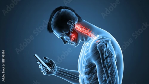 Digital X-ray visualization highlighting cervical spine and neck pain
