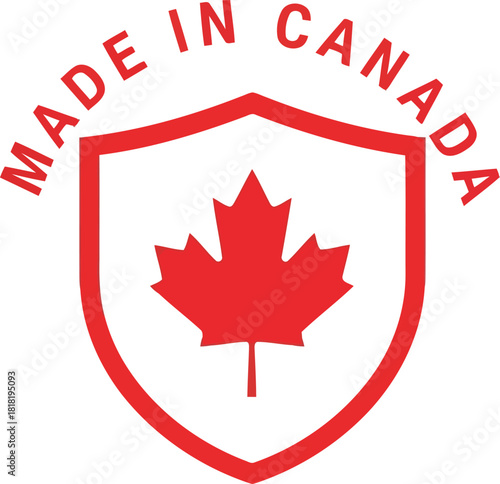 Canadian maple leaf emblem shield authentic origin symbol for quality products made in canada label stamp vector