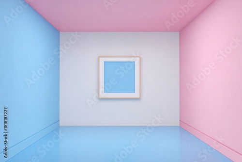 Minimalist room with a framed picture on the wall.