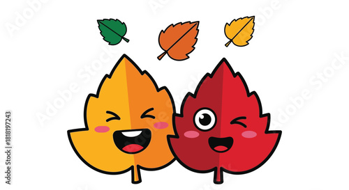 Cheerful autumn leaves smiling and winking for seasonal fun designs