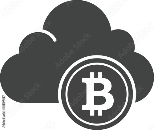 Cloud bitcoin icon digital cryptocurrency asset storage financial technology blockchain network concept vector