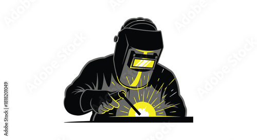 Welder at Work with Bright Welding Spark Illustration