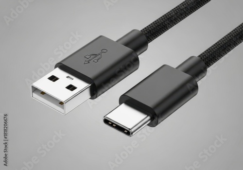 Modern usb type-c and usb-a cables for fast data transfer and charging connections