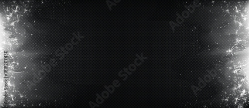 Elegant frozen frame with crystalline frost borders and icy snowflake pattern. Winter holiday decoration of glass effect with frosty textures. Christmas design with ice crystals and cold sparkles.