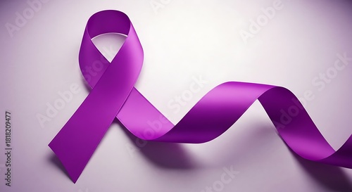 A vibrant purple ribbon gracefully curves against a softly shaded background