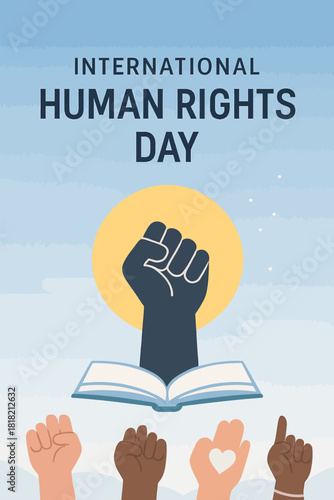 International human rights day fist over open book diverse hands