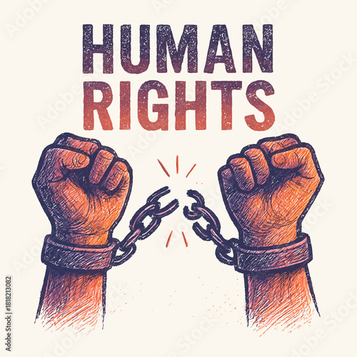 Human rights breaking chains, symbol of freedom and justice