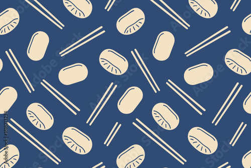 Seamless sushi and chopsticks pattern on dark blue background