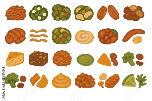 Rustic food ingredient icons in earthy hand-drawn style