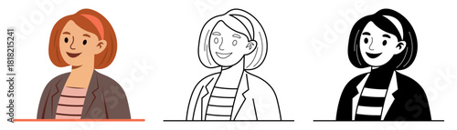 Isolated flat vector illustration of young woman head portrait