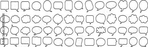 Speech and thought bubble icon set, comic dialogue frames, sketch-style graphic, communication symbol, UI design elements
