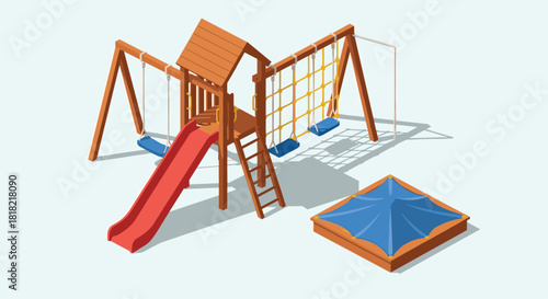 Engaging kids playground with slide, swings, and sandbox for summer fun in safe environment offers hours of active outdoor play