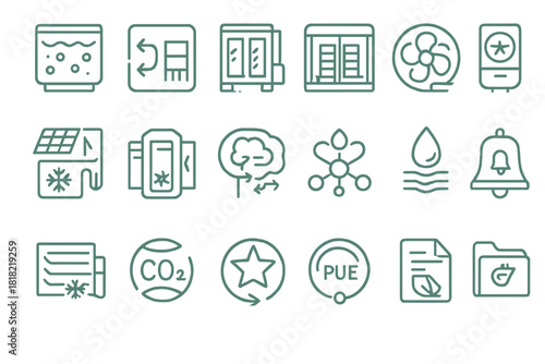 Data center cooling and energy management icon set