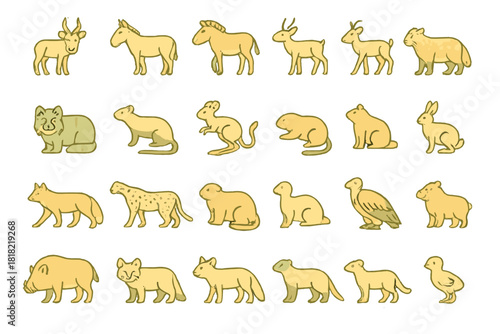 Hand-drawn animal icons on golden gradient background