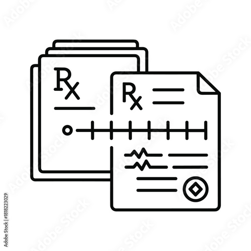 Icon representing medical prescription form with rx symbol and timeline isolated on
