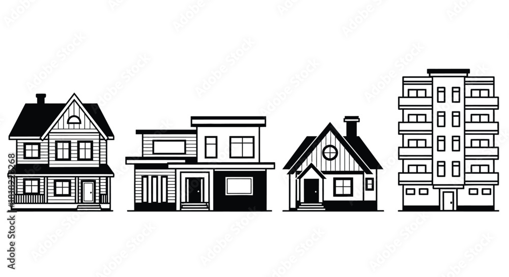 Fototapeta premium Vector homes and buildings illustration real estate architecture