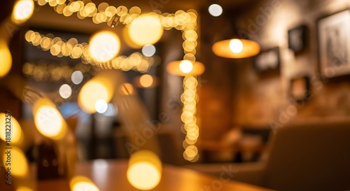 Warm yellow bokeh lights create cozy atmosphere in dimly lit room image