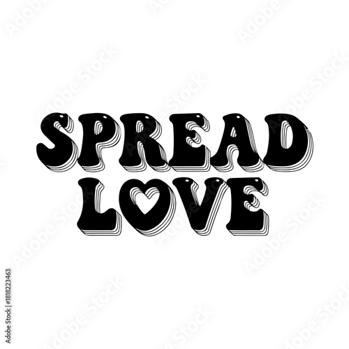 Spread love retro groovy typography isolated on transparent background