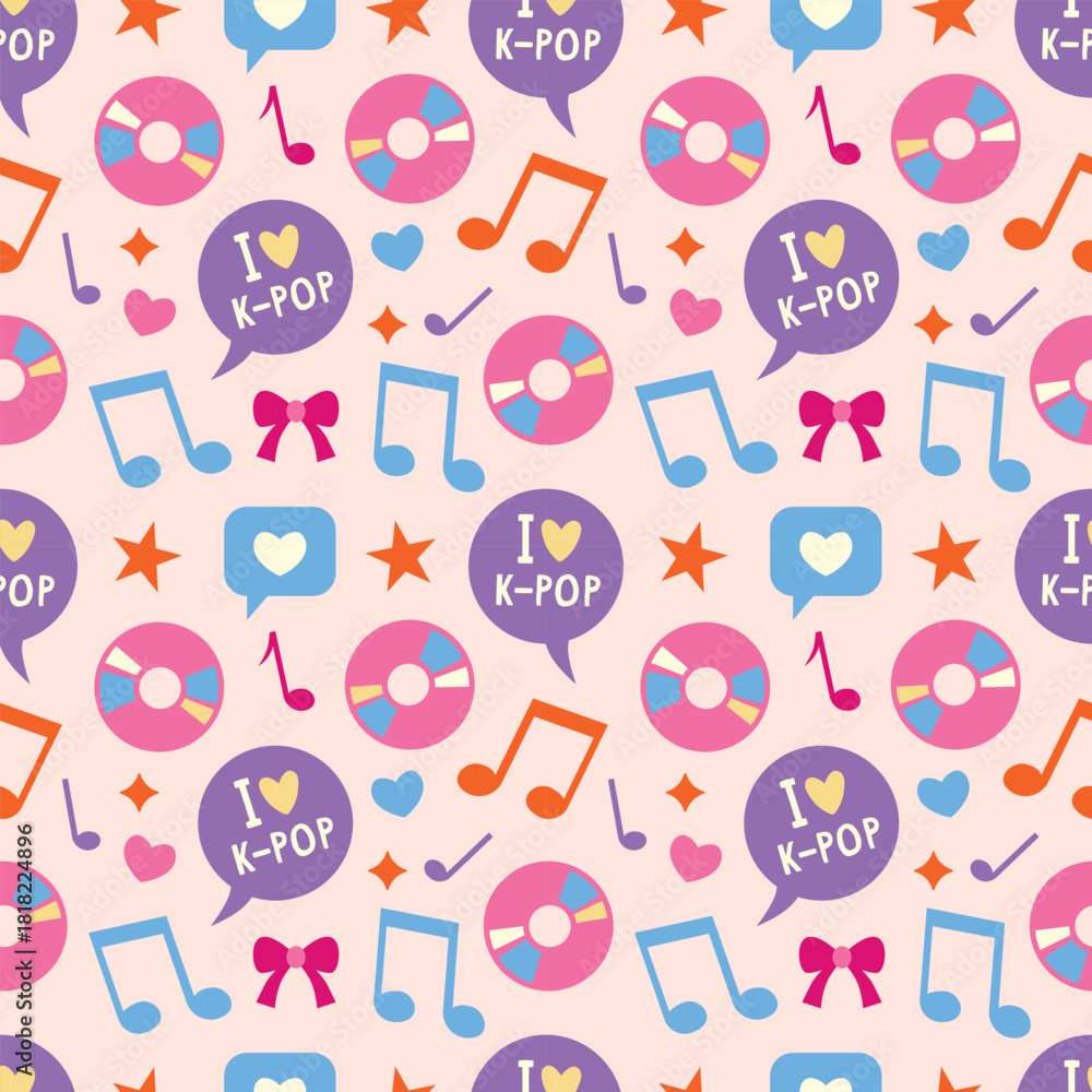 Φωτογραφία Colorful K-Pop Themed Vector Illustration Seamless Pattern
