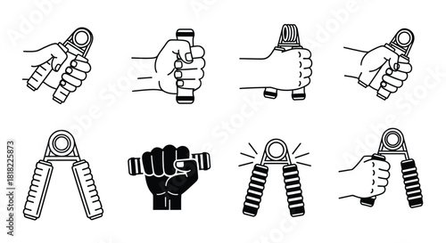 Hand grip strength training exercise equipment vector illustration
