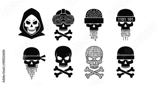 Cybersecurity threat skull vector illustration for data breach