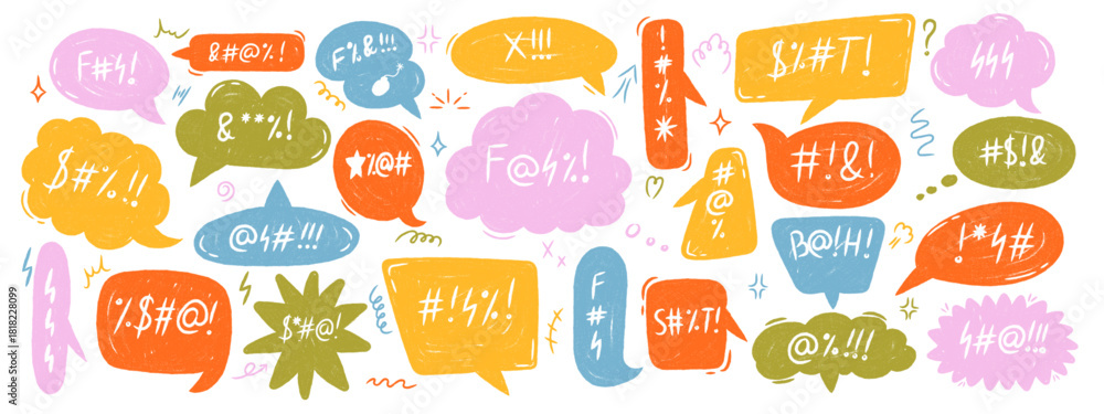 Fotografie Rough chalk style speech bubbles with swear words