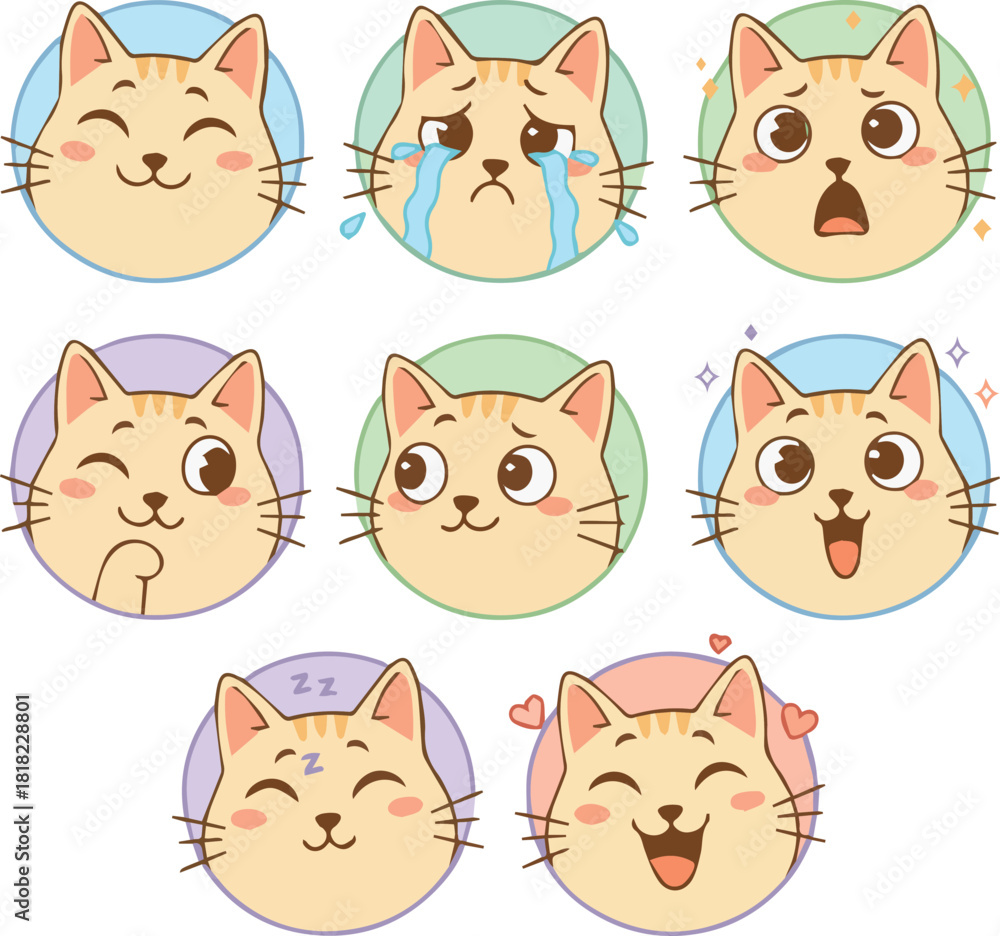 Fototapeta premium Cute Cat Expressions Set