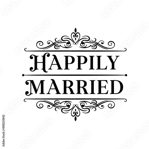 Happily married text design isolated on transparent background