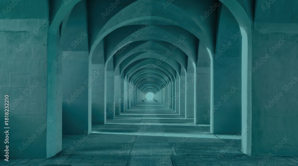 Obraz premium Transformative Teal Architectural Tunnel – Color of the Year 2026 Modern Perspective
