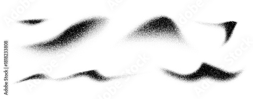 Abstract noise and grain wave texture set. Black and white dot spray pattern with halftone gradient and dust effect. Grunge vector background for design, illustration, and creative overlay elements