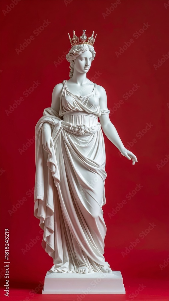Obraz premium Greek Female Statue Wearing Queen’s Outfit and Crown