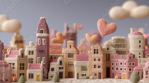 ultra-detailed knitted world cityscape, entire scene made of soft yarn and wool
