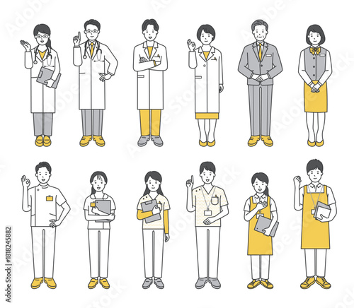 医者、看護師 医療従事者のシンプルイラスト素材セット