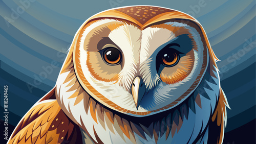 Majestic barn owl staring directly at the camera, illuminated by gentle natural light that enhances the texture of its plumage. A crisp, detailed wildlife shot showcasing the owl’s elegance