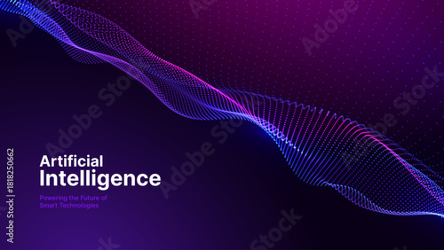 Technology Digital Particles Flow Background with Blue Glowing Data Lines for Science Research, AI Artificial Intelligence, and Big Data Presentation. Futuristic Abstract Vector Illustration.