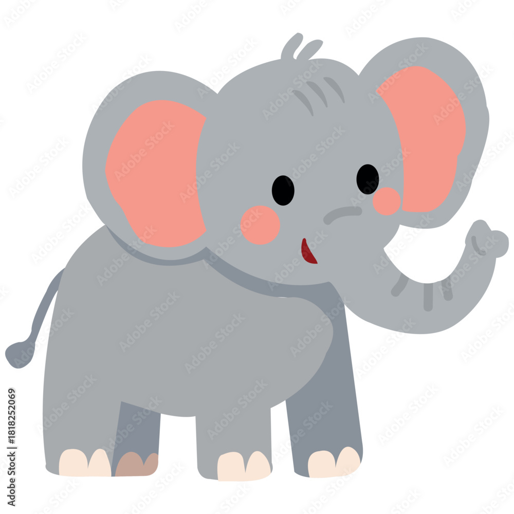 Fototapeta premium Cute Cartoon Baby Elephant in Playful Pose with Big Ears and Happy Expression