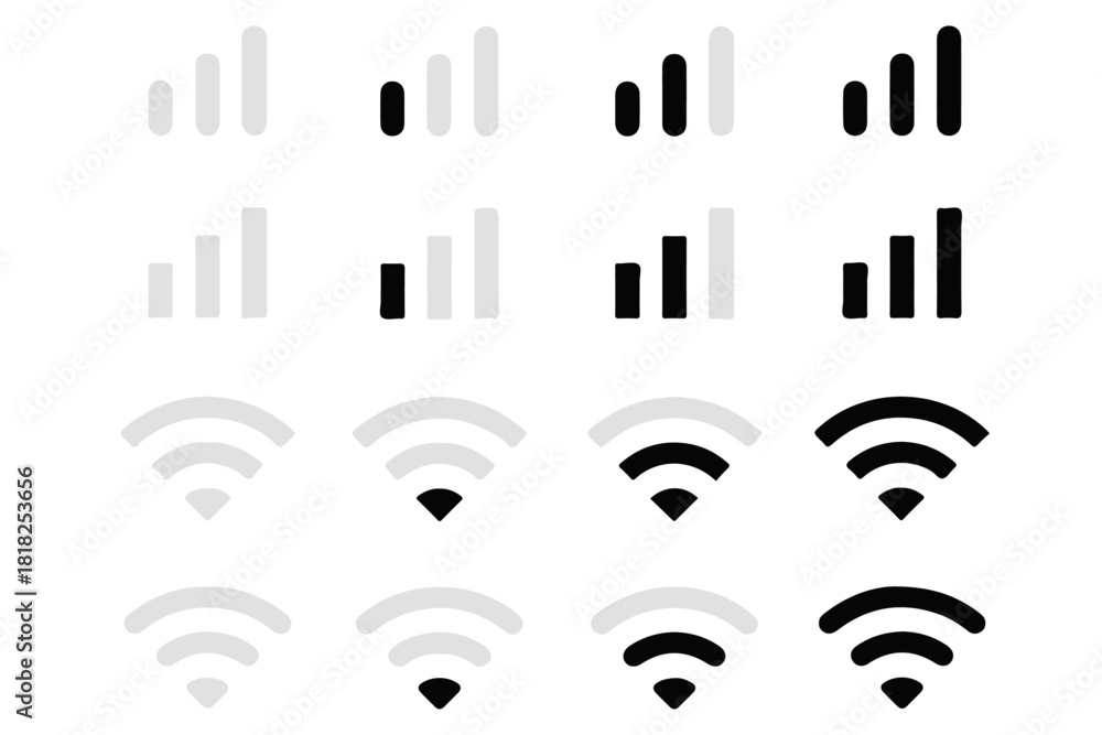Ταπετσαρία Collection of signal strength icons in black and white for wi fi and cellular ne