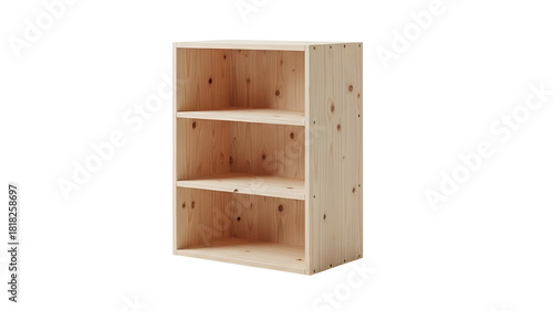 Wallpaper Mural Wooden, three-shelved, rectangular bookshelf, empty, isolated against a black background Torontodigital.ca